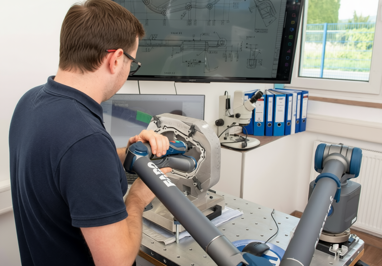 Measuring a casting with the FARO measuring arm in SMP quality assurance